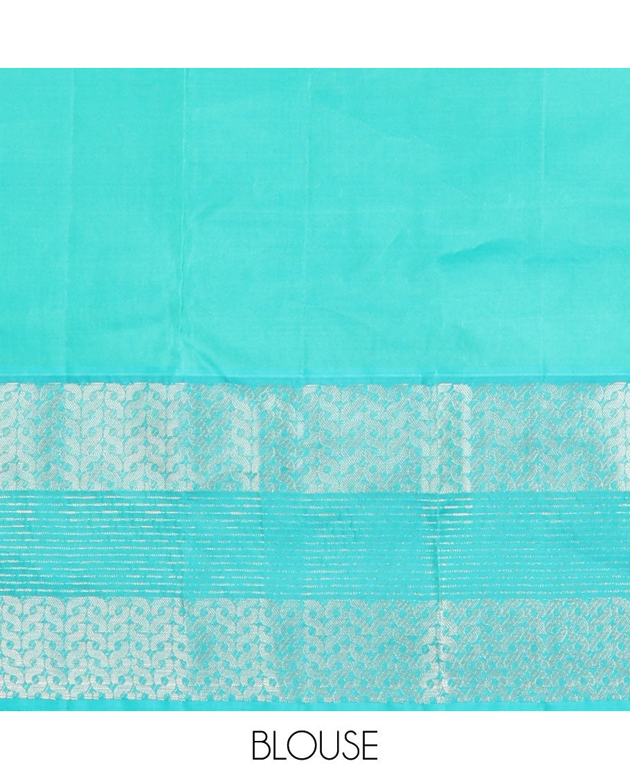 Baby pink buttas vasundhara elite silk saree with contrast zari design border & floral jaal design pallu