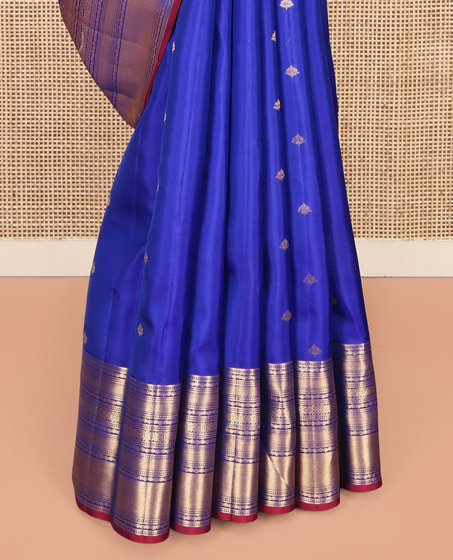 Royal Blue Vasundhara Lite-Silk Mix Saree, Enriched with Zari Buttas, Complemented by a Traditional Zari Design Border, Contrast Grand Jaal Pallu, and a Contrast Blouse