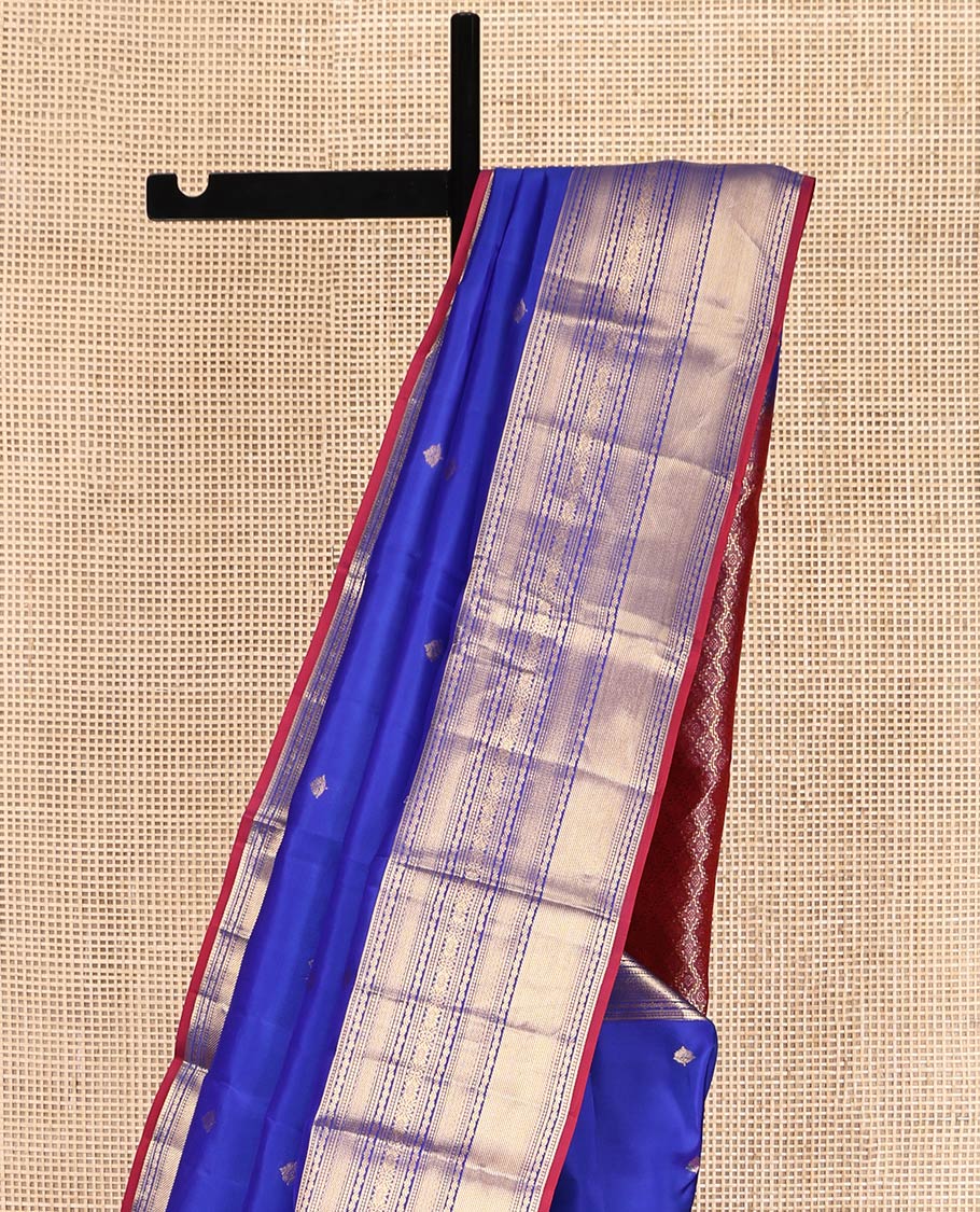 Royal Blue Vasundhara Lite-Silk Mix Saree, Enriched with Zari Buttas, Complemented by a Traditional Zari Design Border, Contrast Grand Jaal Pallu, and a Contrast Blouse