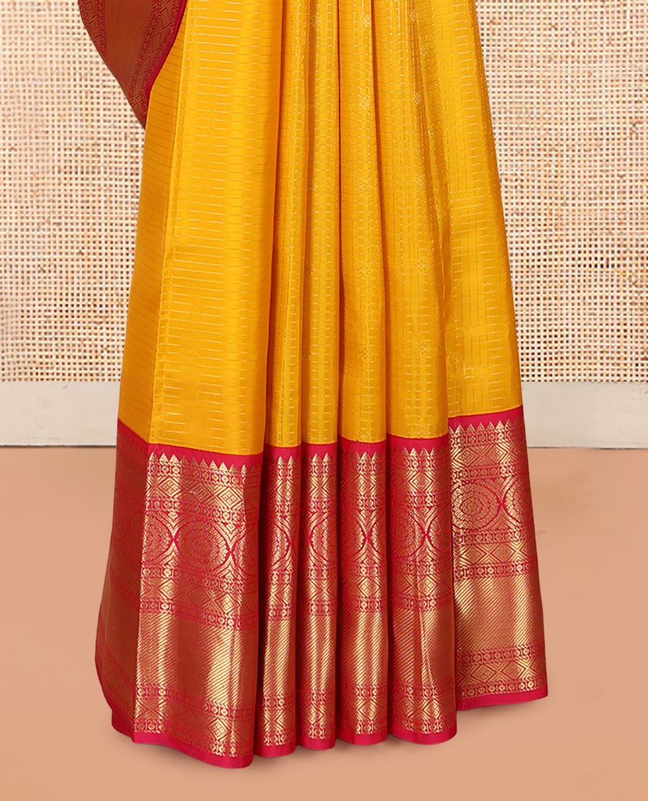 Yellow Zari Checked Vasundhara Lite Silk Mix Saree, a Contrast Chakram Zari Border, Contrast Blouse