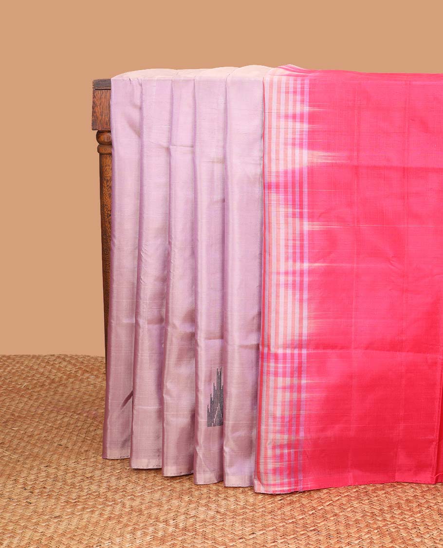 Baby pink  motifs banana pith saree with self border & striped, motifs pallu