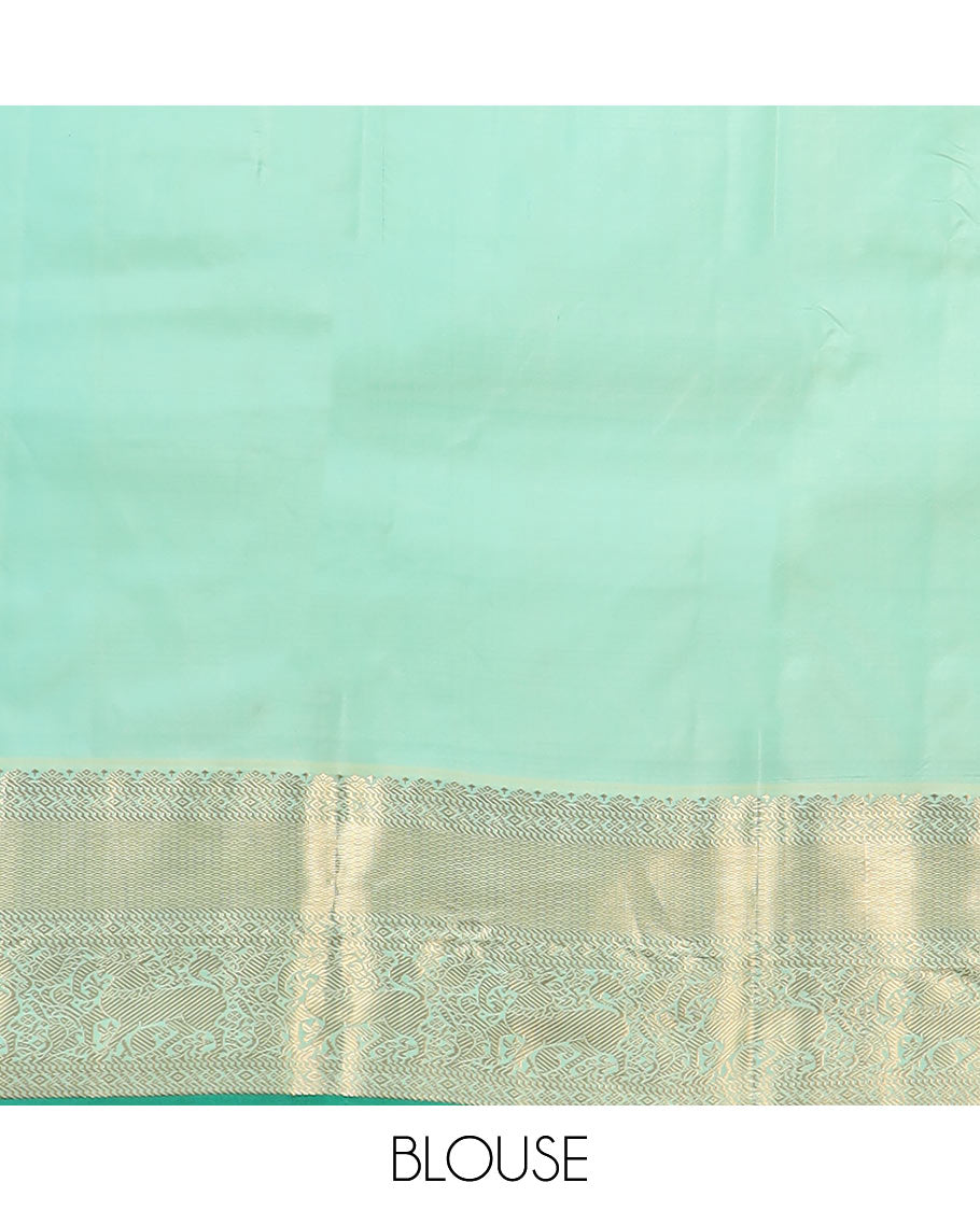 Maroon zari buttas silk saree, contrast border of yaali designs, and pallu of diagonal stripes