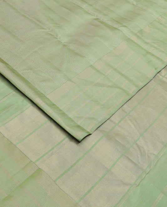 Green zari micro-checked silk saree, zari striped border & zari stripes steeped pallu