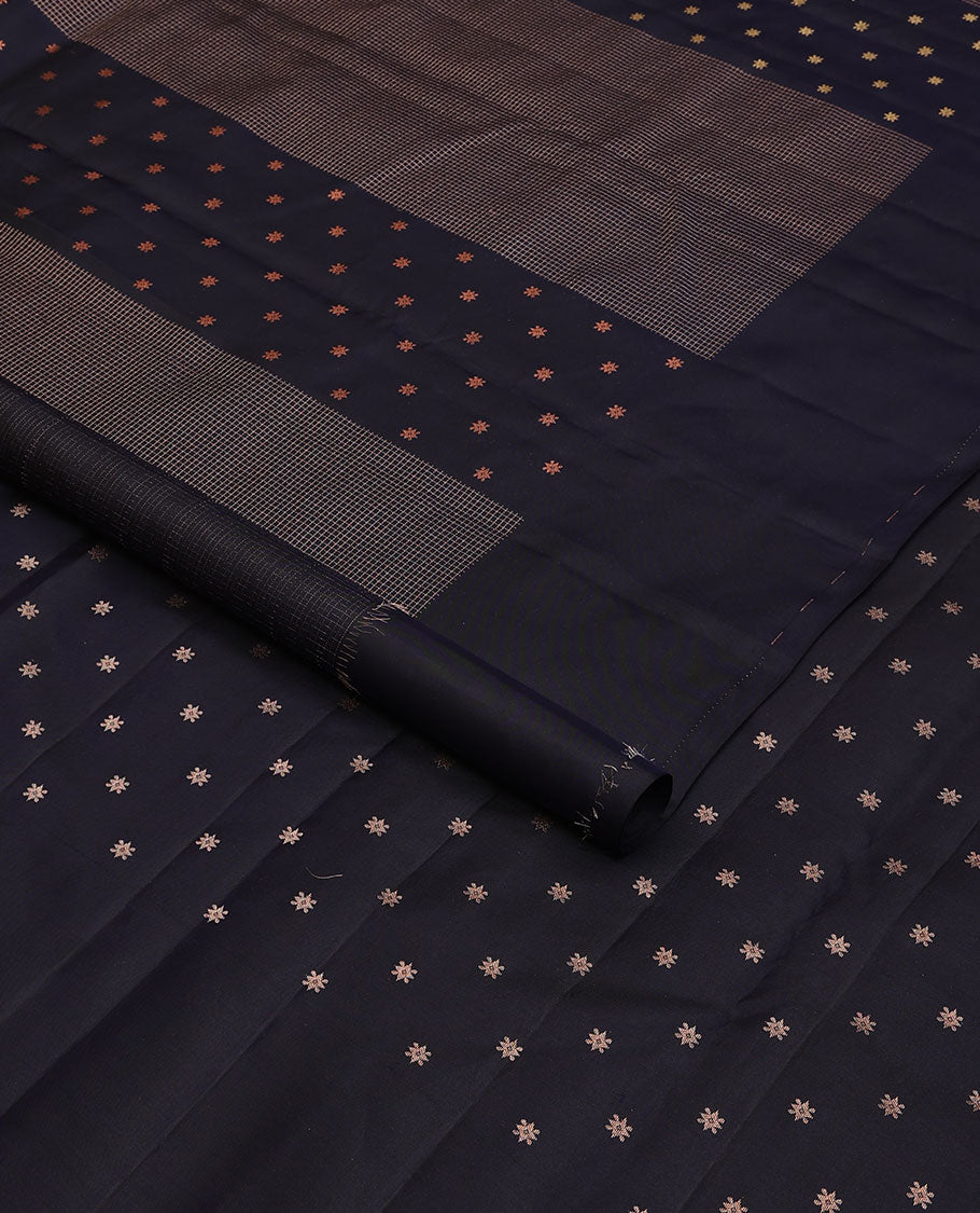 Dark blue micro-checked & zari buttas silk saree, self-border & pallu of zari designs