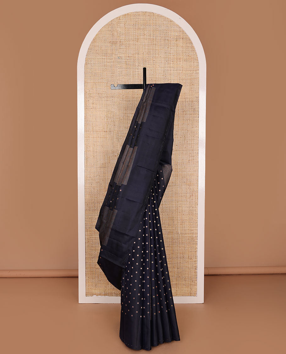 Dark blue micro-checked & zari buttas silk saree, self-border & pallu of zari designs