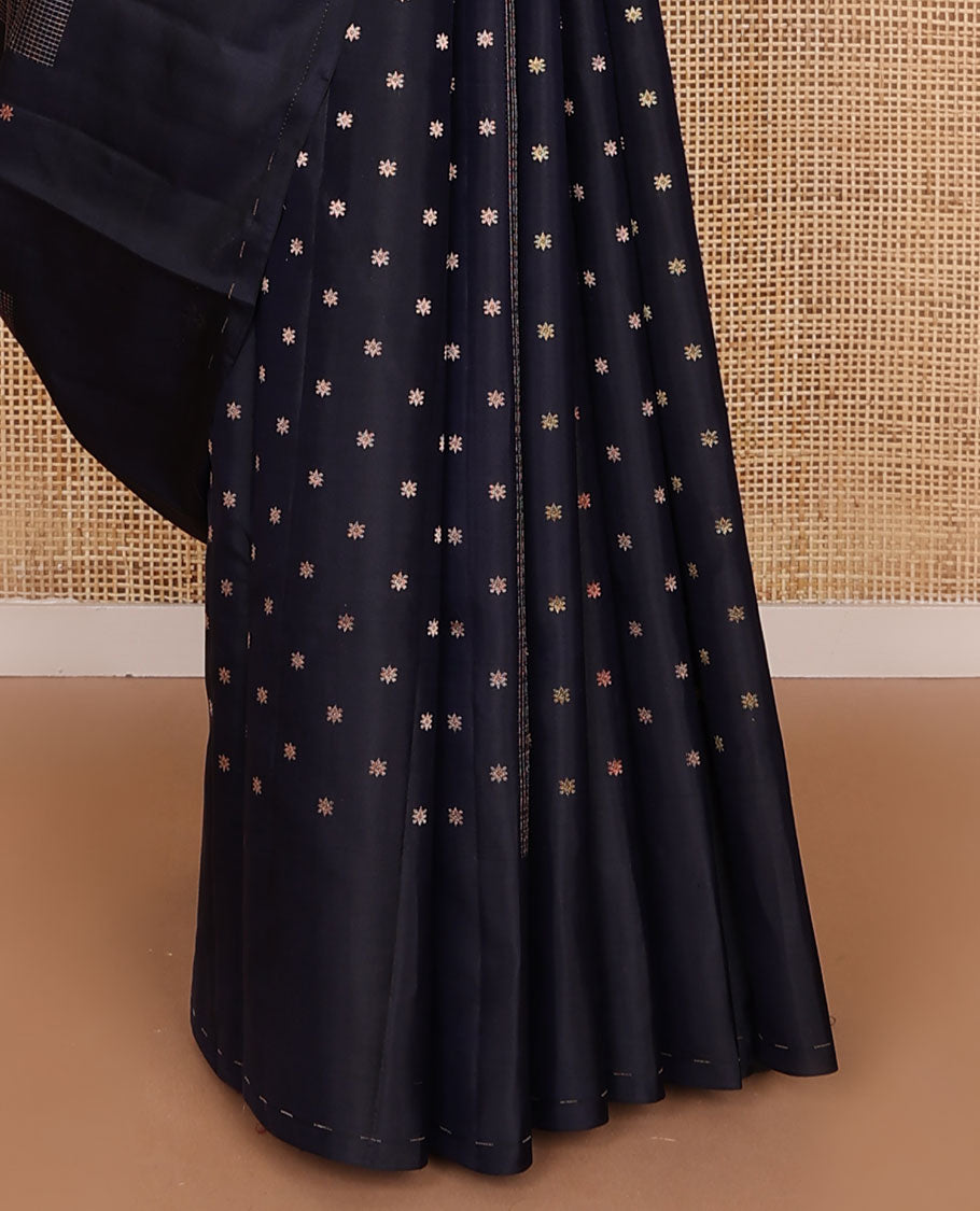 Dark blue micro-checked & zari buttas silk saree, self-border & pallu of zari designs