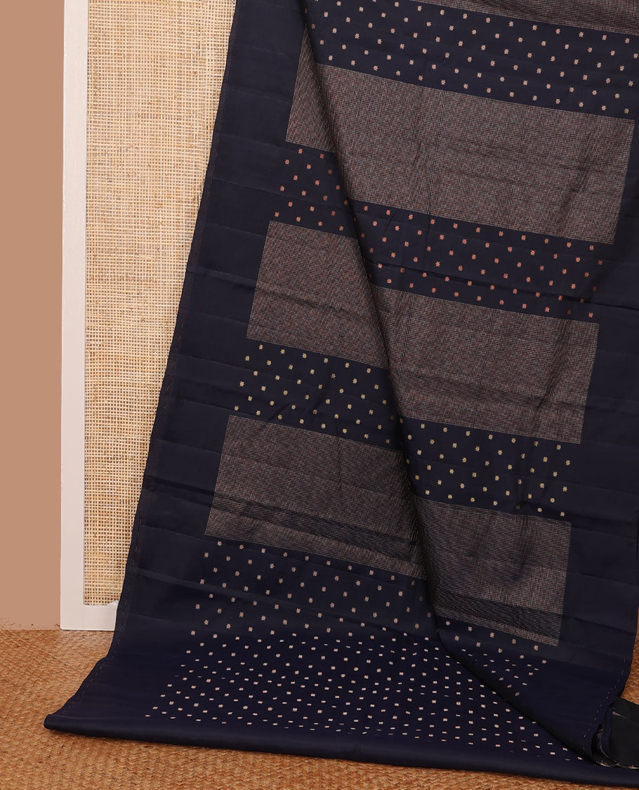 Dark blue micro-checked & zari buttas silk saree, self-border & pallu of zari designs
