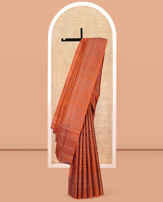 Orange Kanchipuram Wedding Silk Saree, Mesmerized with Floral Jacquard Design, a Zari Border of Traditional Designs, Grand Pallu, and a Matching Blouse