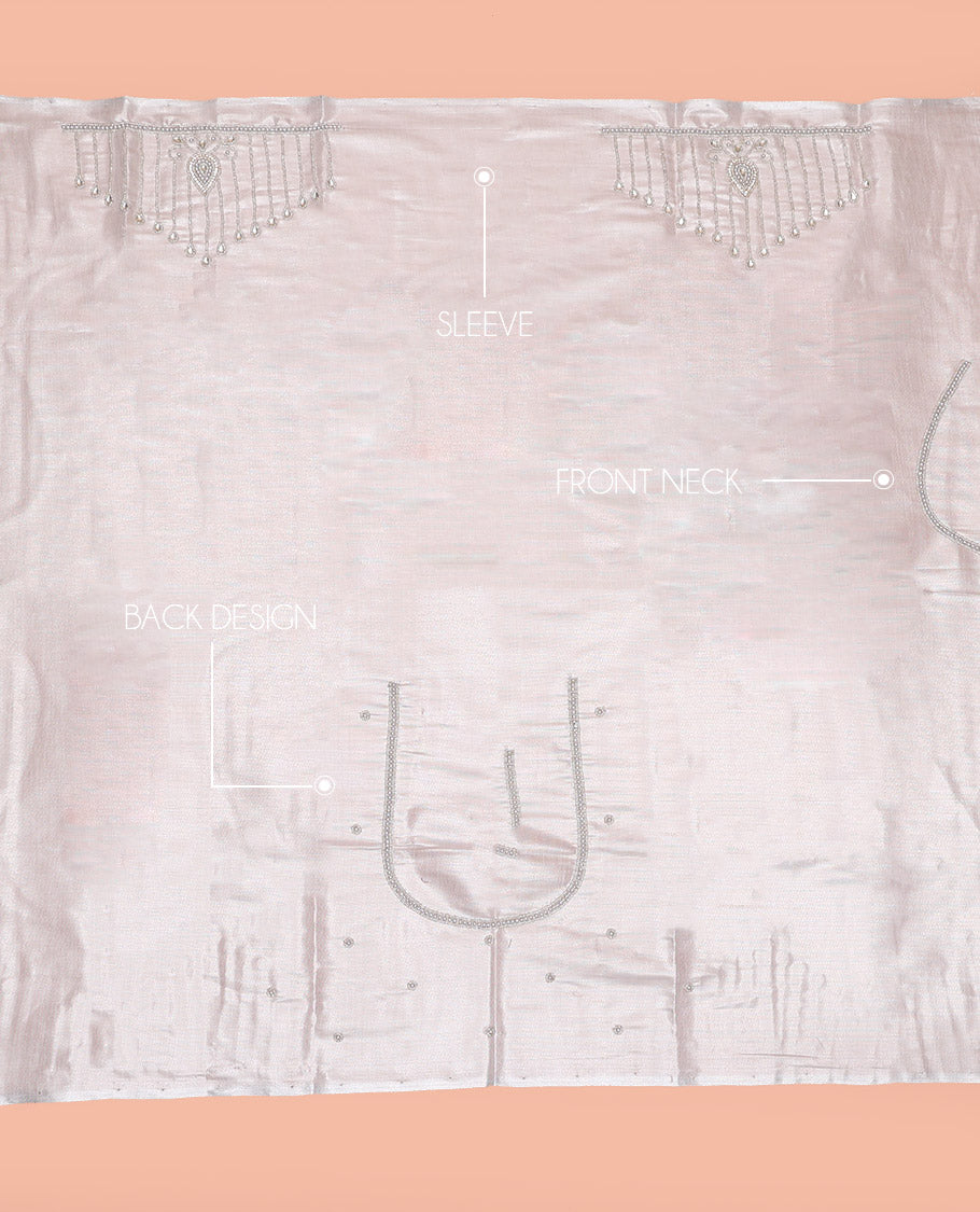 Shimmer White Aari Material Blouse Subtly Sparkled with Unique Designs in Sugar Bead Embroidery