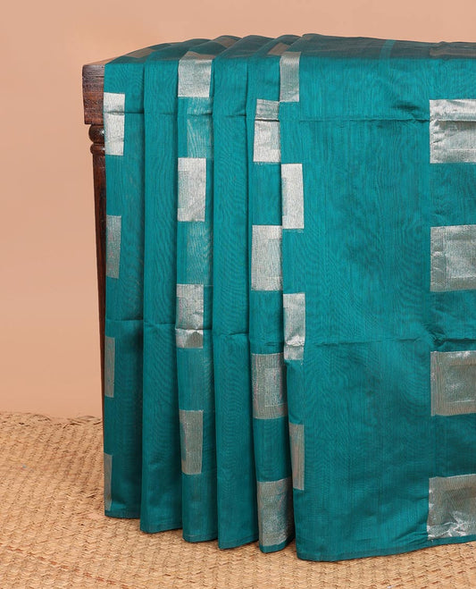 Borderless blue square buttas semi-silk cotton saree, contrast intricately designed pallu