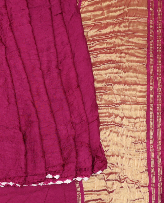 Borderless Burgundy Bandhani Dola Silk Saree