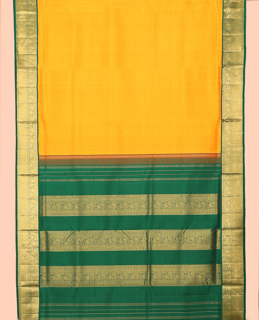Yellow Plain Nine-Yard Pure Silk Saree