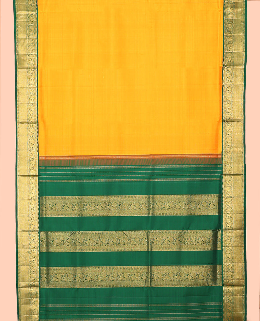 Yellow Plain Nine-Yard Pure Silk Saree