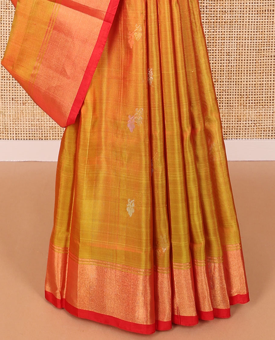 Mustard floral motifs uppada saree with contrast zari design border & striped, floral design pallu