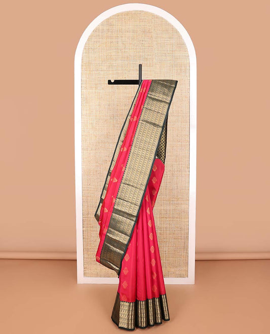 Red geometric design vasundhara elite silk saree with contrast taditional zari design border & leaf design pallu