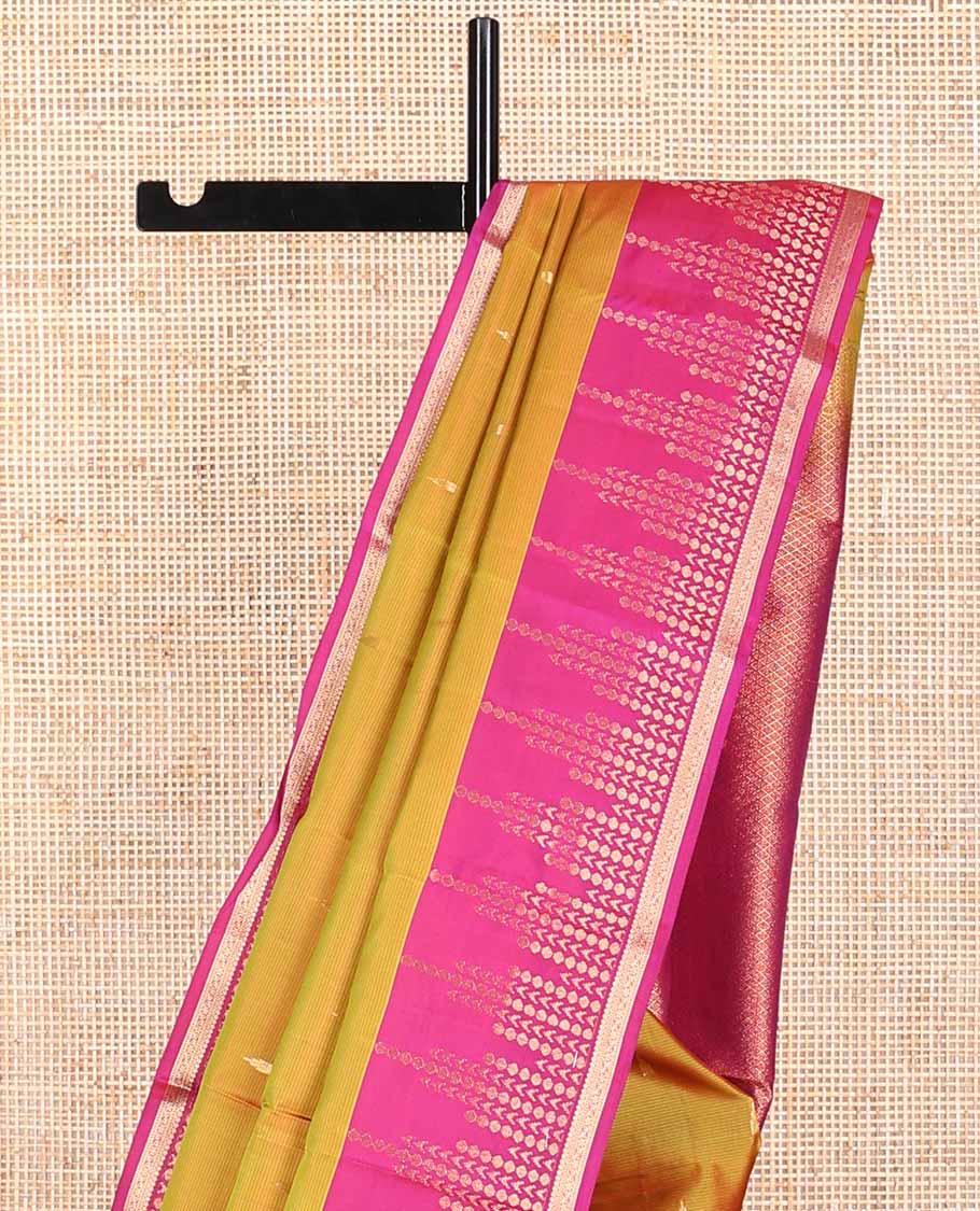Brown buttas vasundhara elite silk saree with contrast geometric design border & jaal pallu
