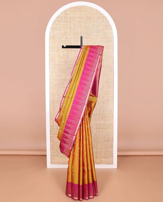 Brown buttas vasundhara elite silk saree with contrast geometric design border & jaal pallu