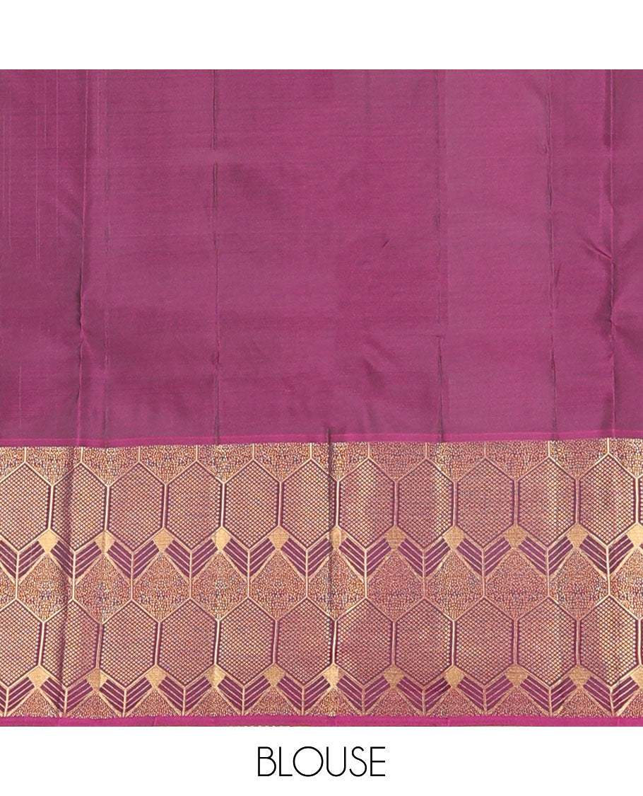 Blue zari buttas silk saree, contrast geometric border & pallu of floral & peacock designs
