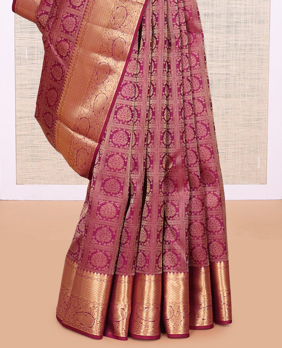 Wine Jacquard Design Kanchipuram Wedding Silk Saree