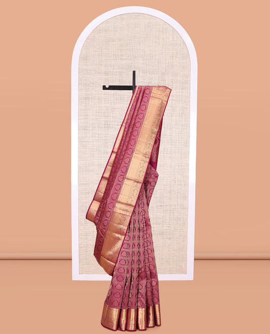 Wine Jacquard Design Kanchipuram Wedding Silk Saree