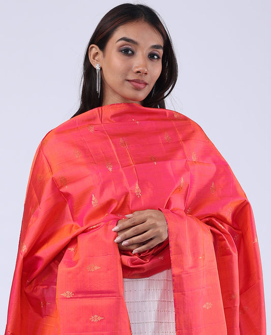 Fuchsia pink traditional zari motifs pure-silk dupatta with tassels