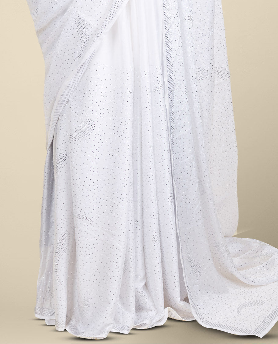 White stone embroidered fancy designer saree, self-border with stone work