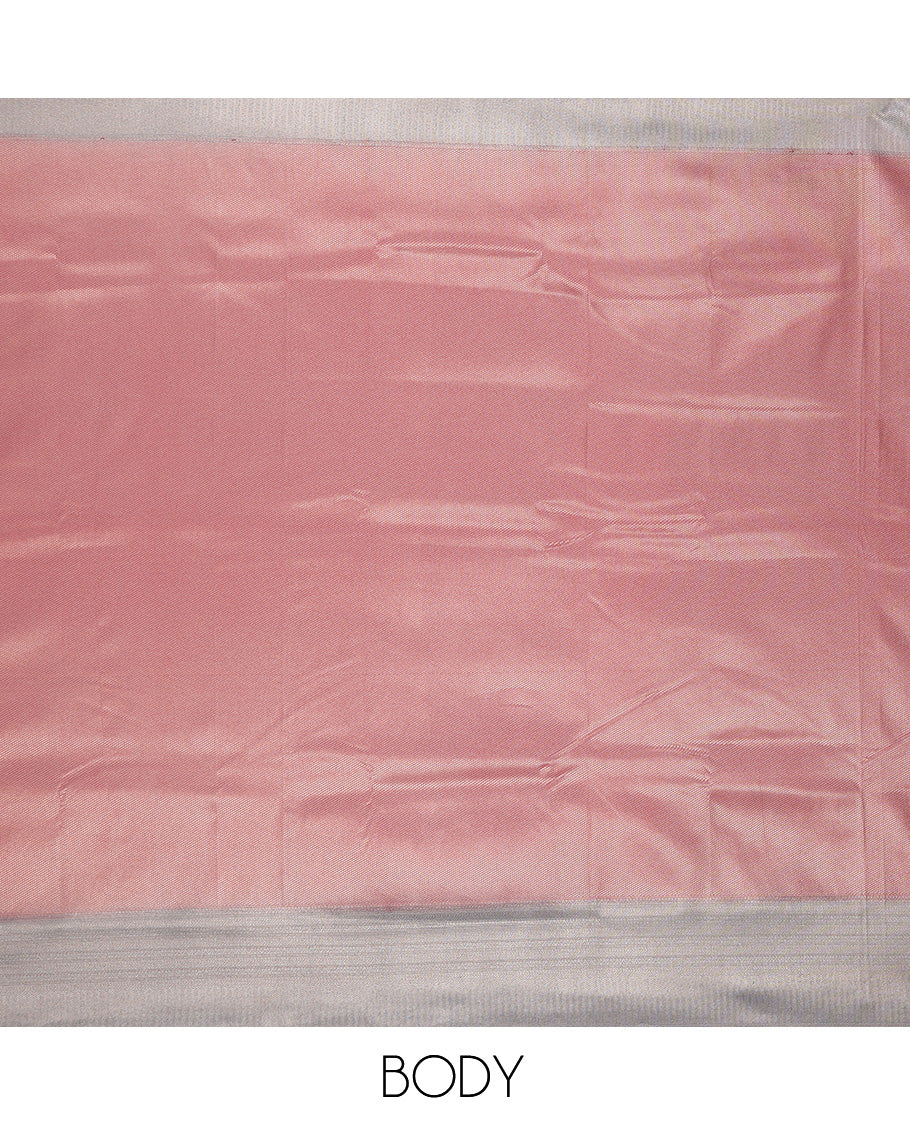 Pink fancy softy saree, contrast border of traditional designs & pallu of geometric designs