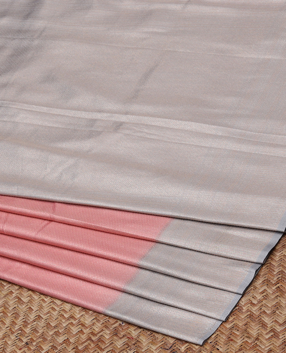 Pink fancy softy saree, contrast border of traditional designs & pallu of geometric designs