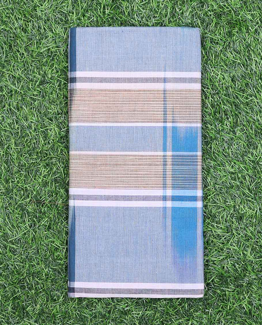 Blue vertical & horizontal striped pure cotton lungi 
