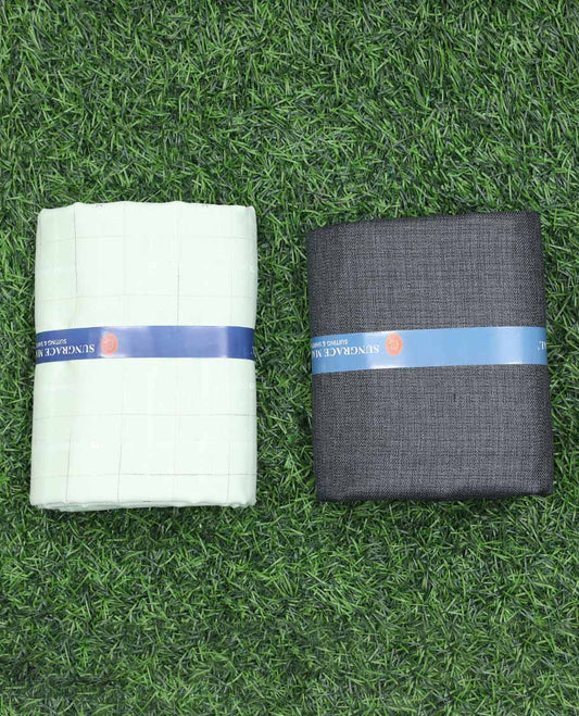 Sungrace Mafatlal men's material set, green checked design cotton shirt & contrast heathered pants