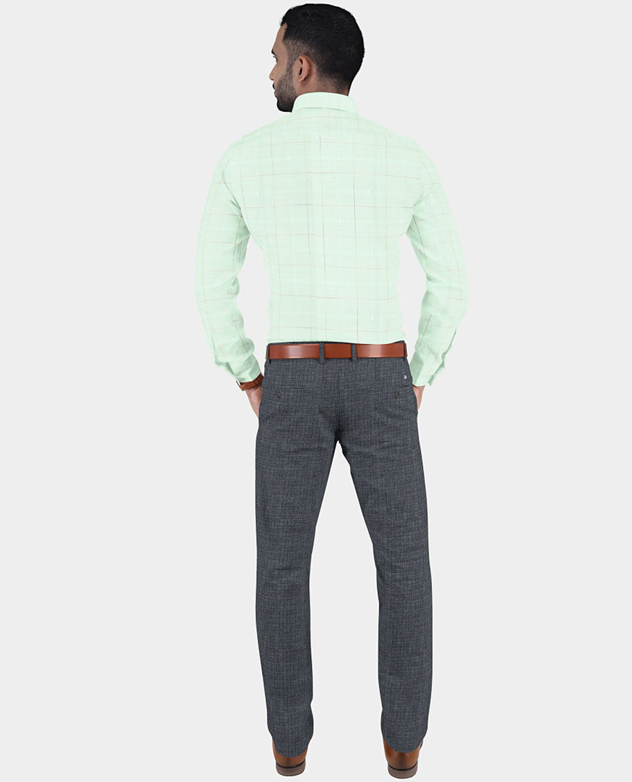 Sungrace Mafatlal men's material set, green checked design cotton shirt & contrast heathered pants
