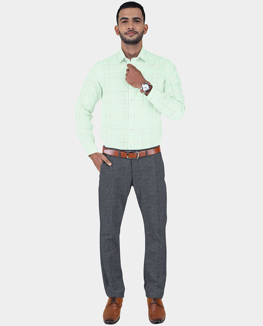 Sungrace Mafatlal men's material set, green checked design cotton shirt & contrast heathered pants