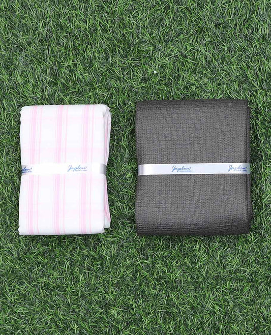 Japlon men's material set, pink striped design cotton shirt & contrast heathered pants