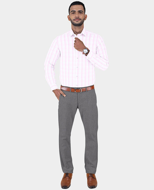 Japlon men's material set, pink striped design cotton shirt & contrast heathered pants