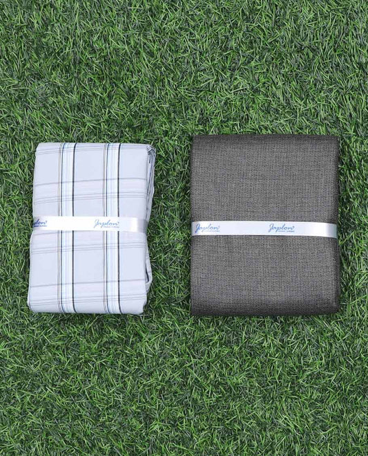 Japlon men's material set, pastel blue checked design cotton shirt & contrast heathered pants