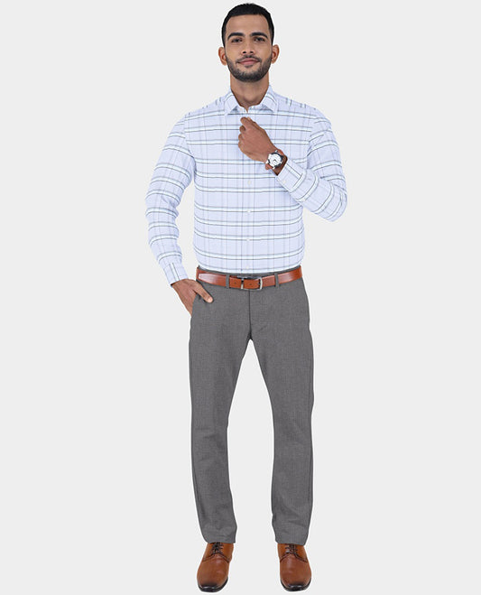 Japlon men's material set, pastel blue checked design cotton shirt & contrast heathered pants