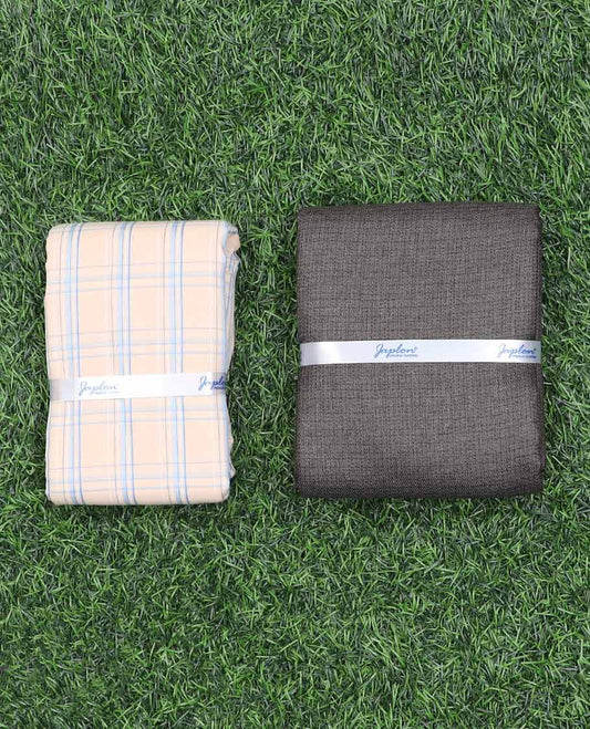 Japlon men's material set, pastel orange checked design cotton shirt & contrast heathered pants