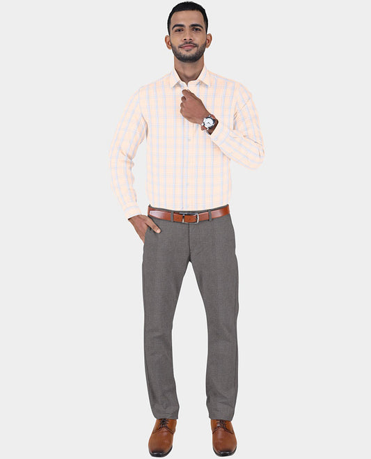 Japlon men's material set, pastel orange checked design cotton shirt & contrast heathered pants