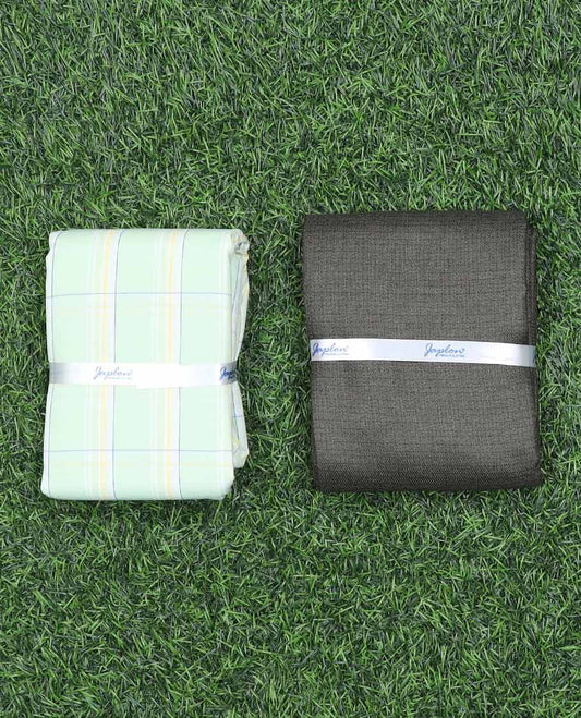 Japlon men's material set, green checked design cotton shirt & contrast heathered pants