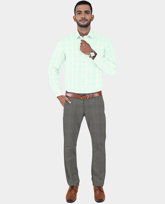 Japlon men's material set, green checked design cotton shirt & contrast heathered pants