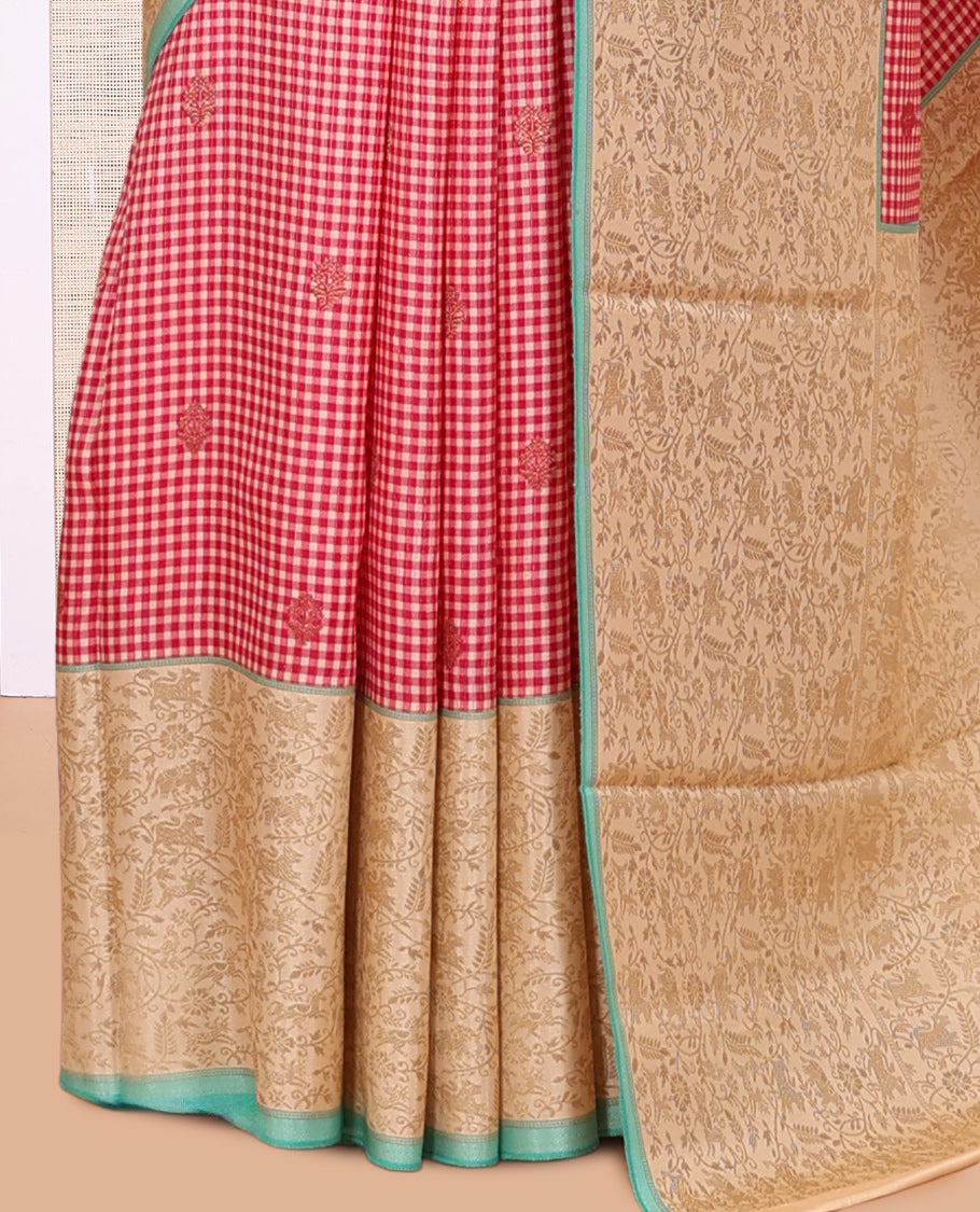 Red Micro Checks Fancy Mysore Silk Saree
