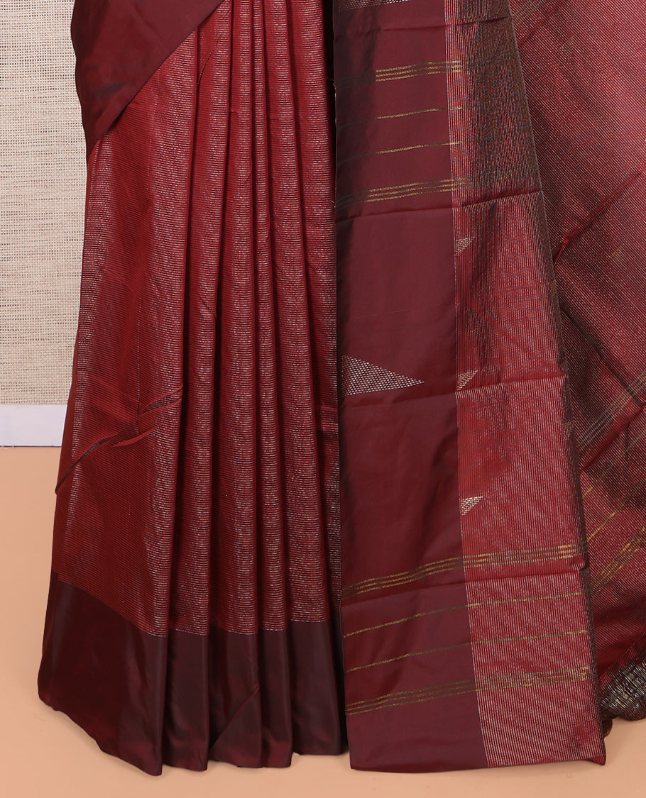 Maroon Arani Saree, Woven with Zari Stripes, a Contrast Border, a Self-Pallu, and a Matching Blouse