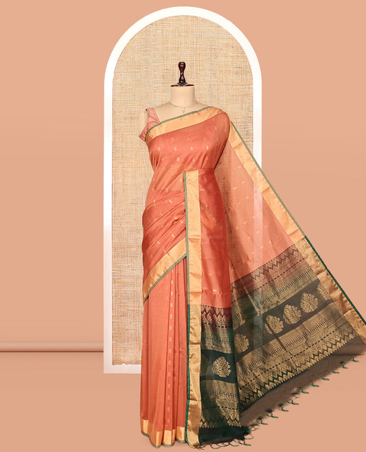 Peach Contrast Silk Cotton Saree