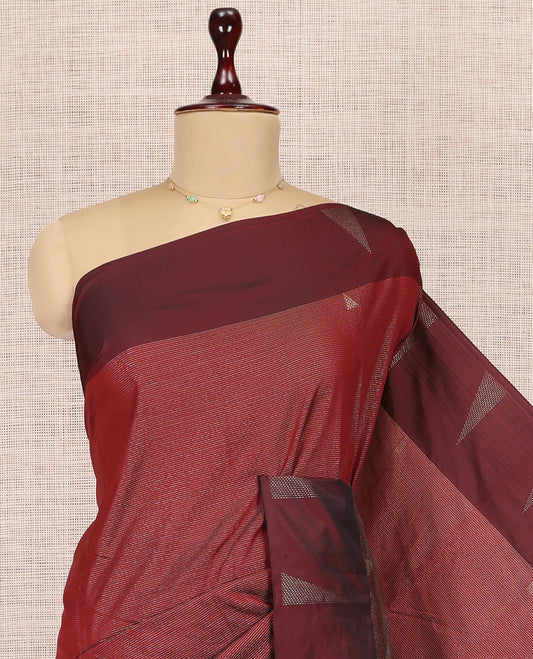 Maroon Arani Saree, Woven with Zari Stripes, a Contrast Border, a Self-Pallu, and a Matching Blouse