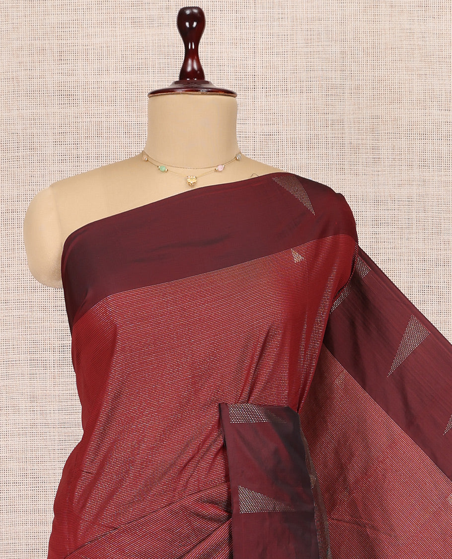 Maroon Arani Saree, Woven with Zari Stripes, a Contrast Border, a Self-Pallu, and a Matching Blouse