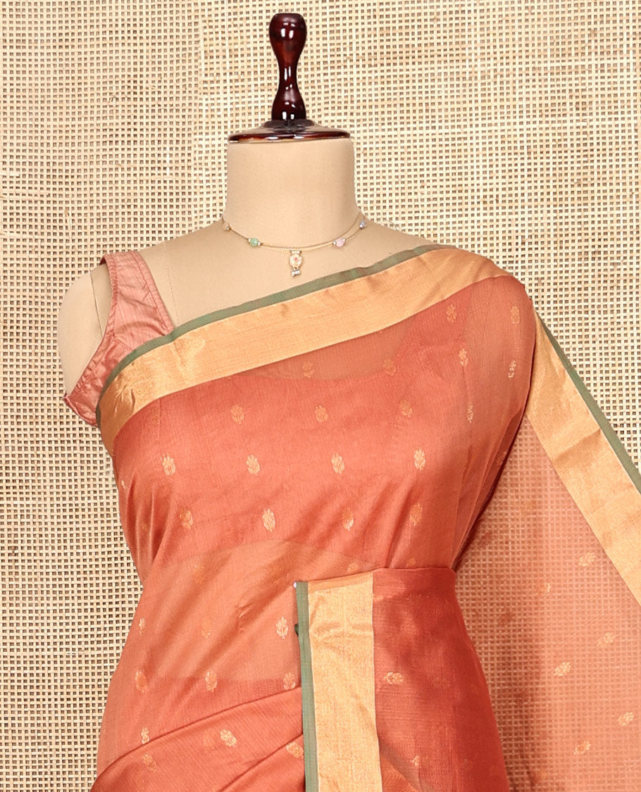 Peach Contrast Silk Cotton Saree