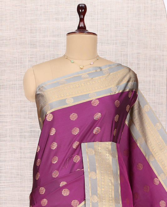 Purple Contrast Traditional Zari Design Budget Silk Saree