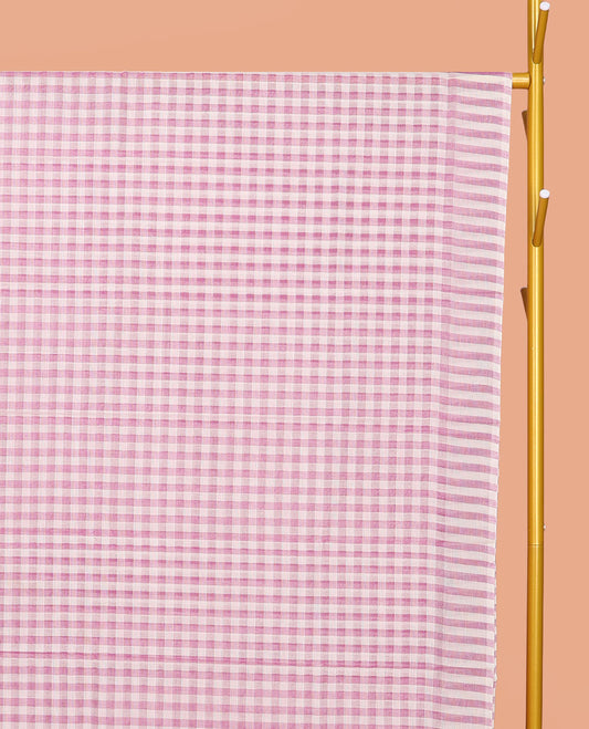 Borderless Pink Checked Design Chirala Cotton Saree, a Self-Pallu, and a Matching Blouse