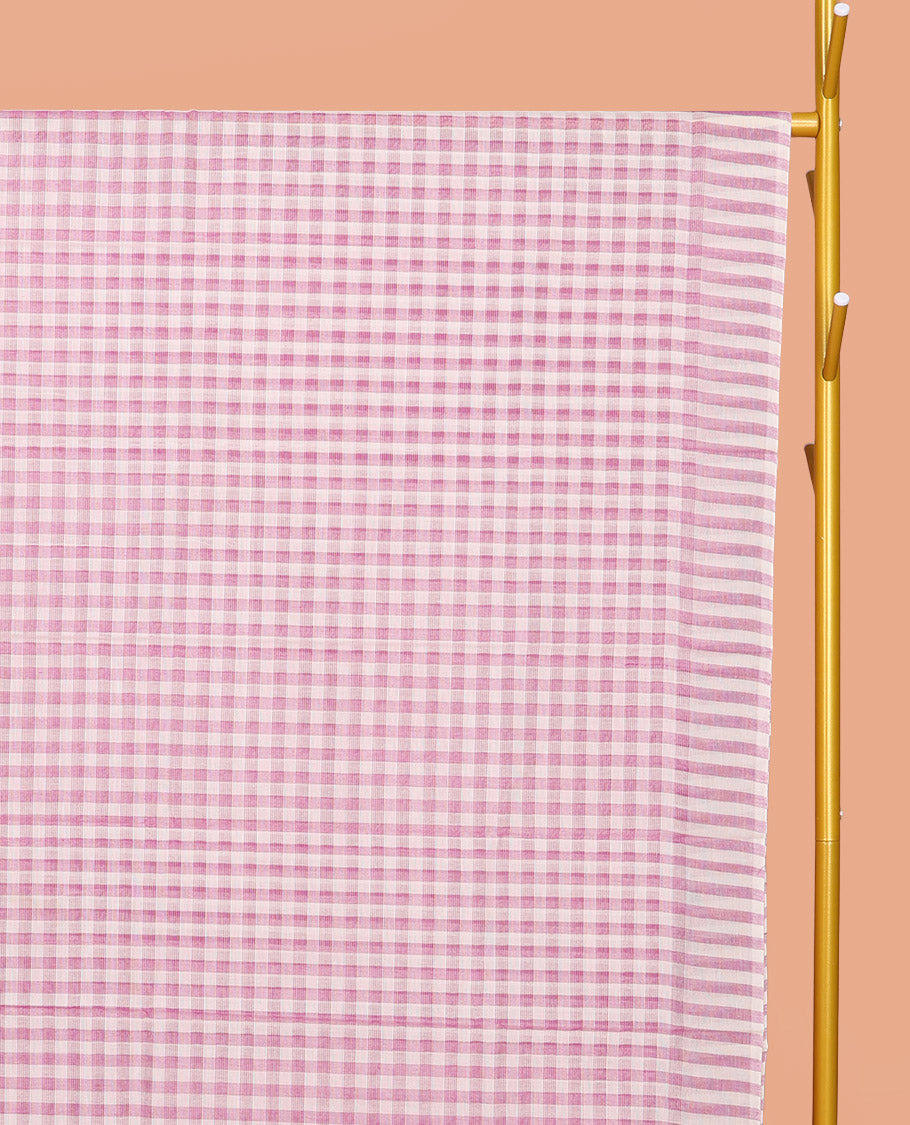 Borderless Pink Checked Design Chirala Cotton Saree, a Self-Pallu, and a Matching Blouse