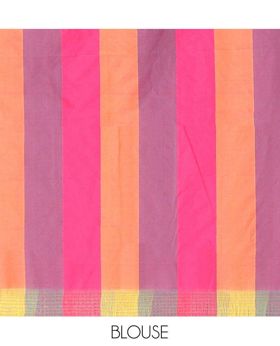 Borderless Multi-Color Checked Arani Saree Features Zari Buttas, a Pallu of Zari Stripes, and a Matching Blouse